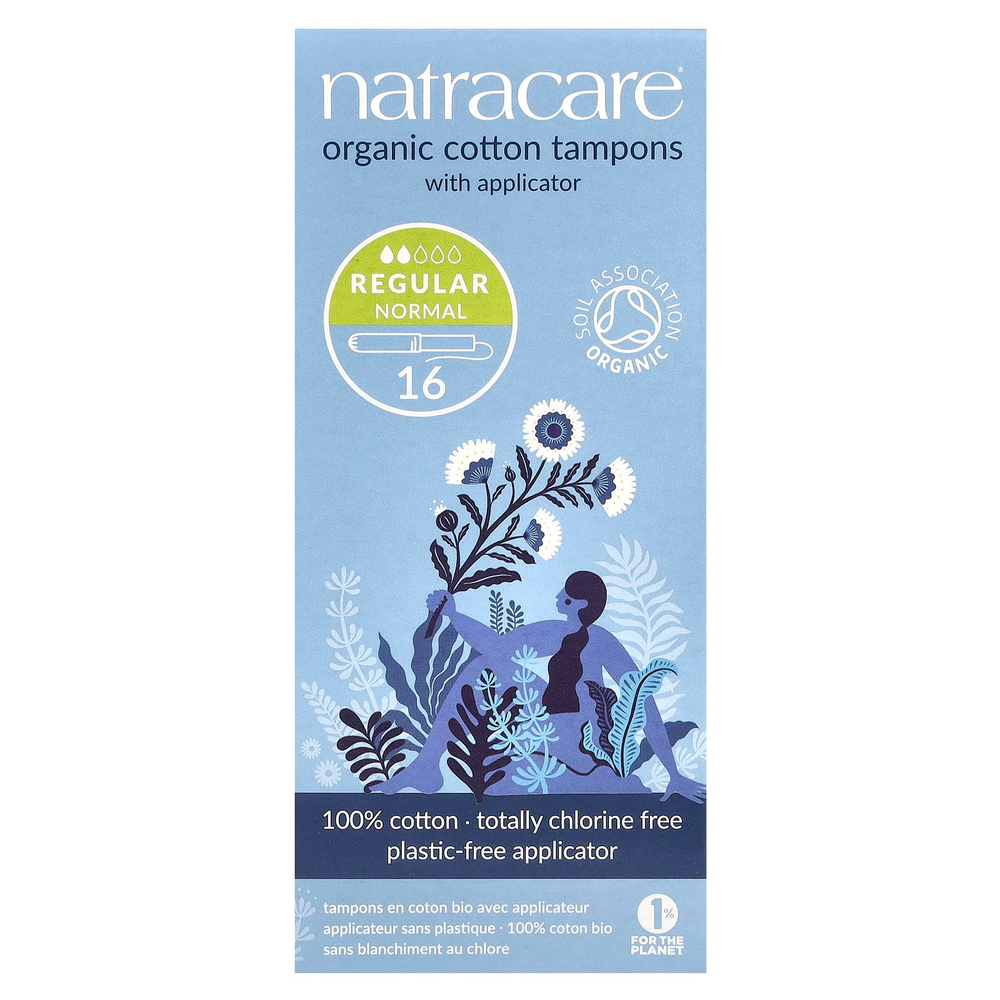 Natracare, тампоны из органического хлопка с аппликатором, обычные,16 штук