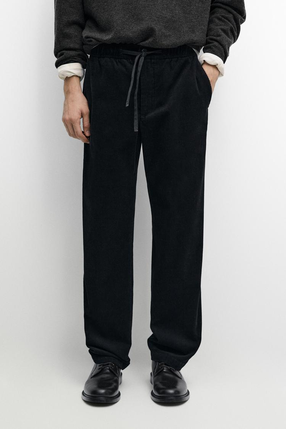 Massimo Dutti Вельветовые брюки-джоггеры, черный
