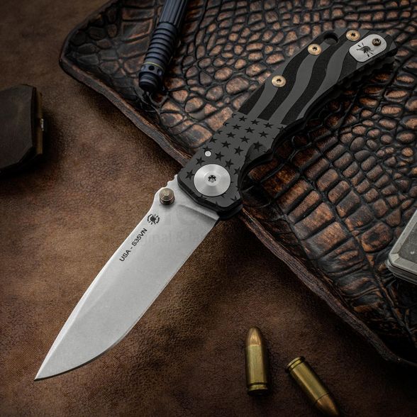 Цена наНож складной Spartan Harsey Folder, Stonewashed Crucible CPM® S35VN™ Blade, Black PVD-Coating Titanium Handles with USA Flag Engraved, Bronze Anodized Hardware 10.0 см.