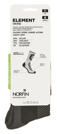 Носки Norfin T1M ELEMENT HIKING COOLMAX CREW р.(39-41) M