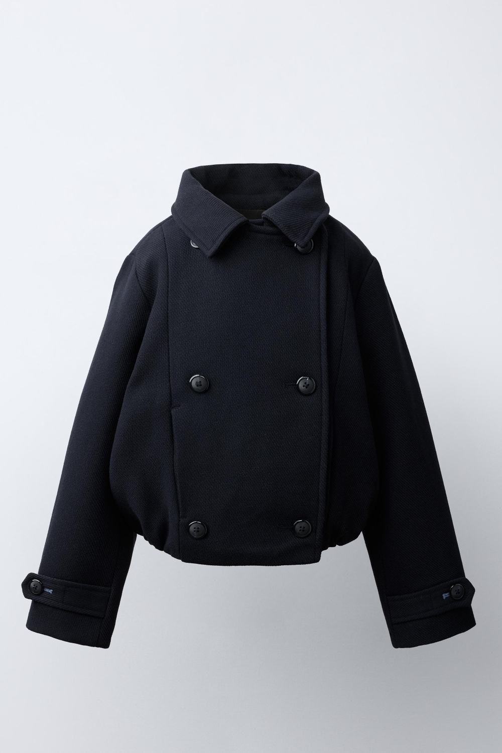 ZARA КОРОТКОЕ ПАЛЬТО ИЗ СМЕСОВОЙ ШЕРСТИ, МОРСКОЙ СИНИЙ