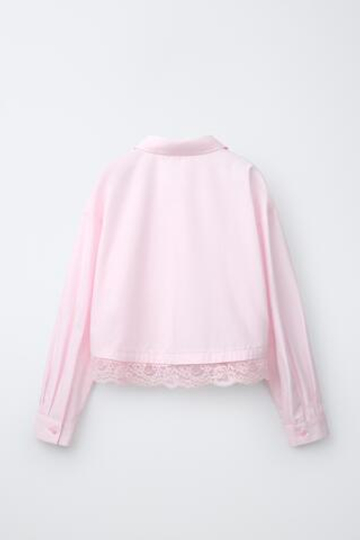 ZARA РУБАШКА С КРУЖЕВНОЙ ОТДЕЛКОЙ, ПАСТЕЛЬНО-РОЗОВЫЙ
