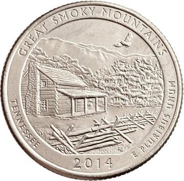 25 центов (1/4 доллара, квотер) 2014 США «Национальный парк Грейт-Смоки-Маунтинс» (P) (21-й парк)