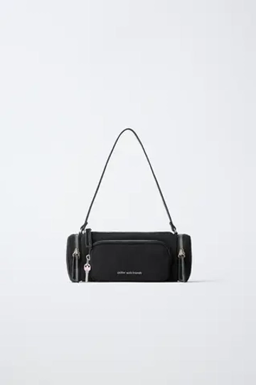 ZARA СУМКА НА ПЛЕЧО С КАРМАНАМИ, ЧЕРНЫЙ