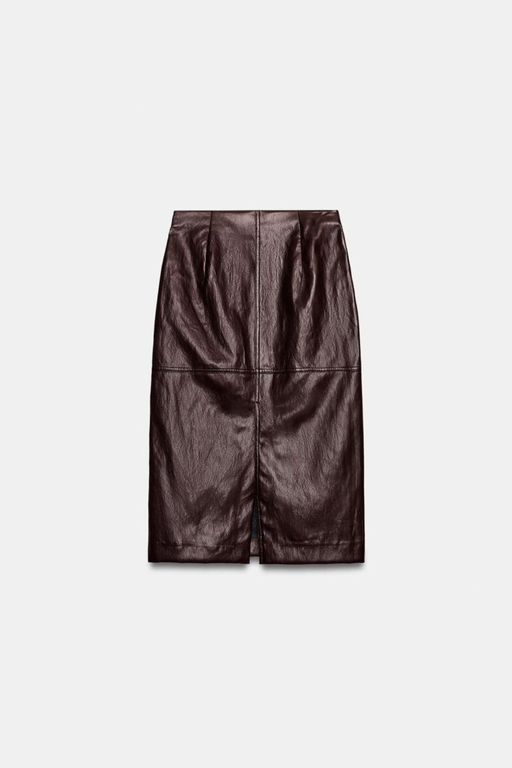 ZARA ЮБКА МИДИ ИЗ ИСКУССТВЕННОЙ КОЖИ, БУРГУНДИ