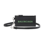 Balenciaga Cash Cow Leather Key Ring Card Pouch Men"s Black/Neon Green