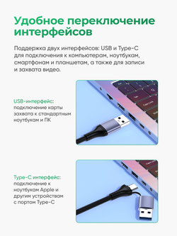 Карта видеозахвата HDMI – USB/Type-C VegGieg | Video Capture 4K | Для камеры, OBS, iPad, ноутбука