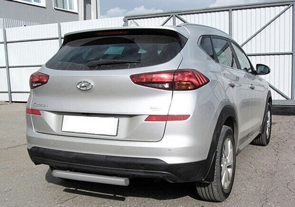 Защита заднего бампера Hyundai Tucson Turbo (2018-2021) d57 короткая серебристая