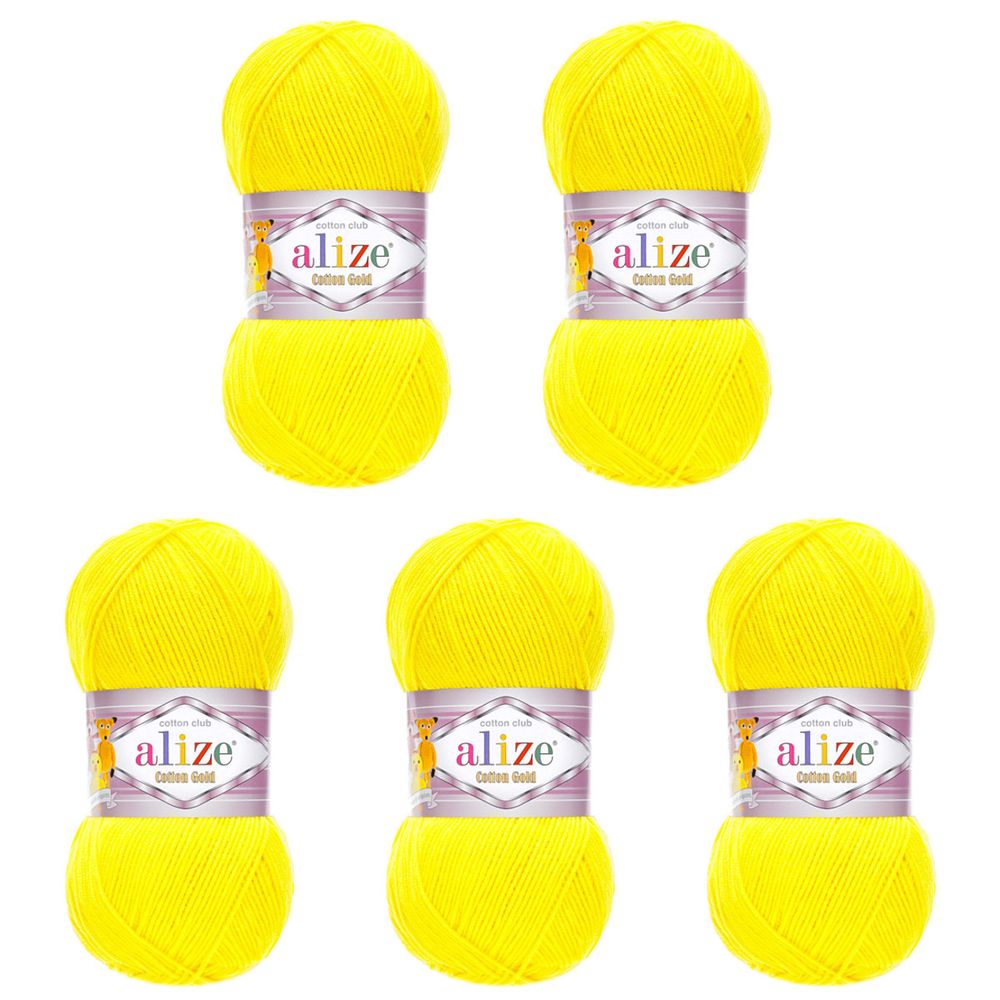 Пряжа Alize (Ализе) Cotton Gold / уп.5 мот. по 100 г, 330м, 110 желтый A