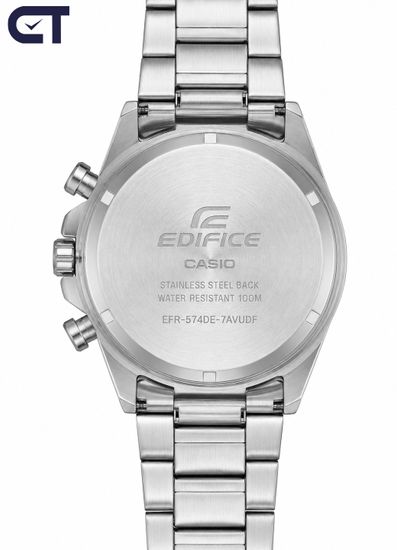 CASIO EFR-574DE-7AVUDF EDIFICE мужские наручные часы — стальной хронограф со светлым циферблатом и синим IP-безелем