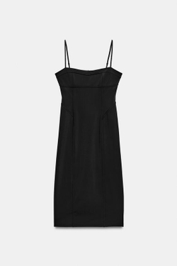 ZARA ПЛАТЬЕ МИДИ С АКЦЕНТНЫМИ ШВАМИ, ЧЕРНЫЙ