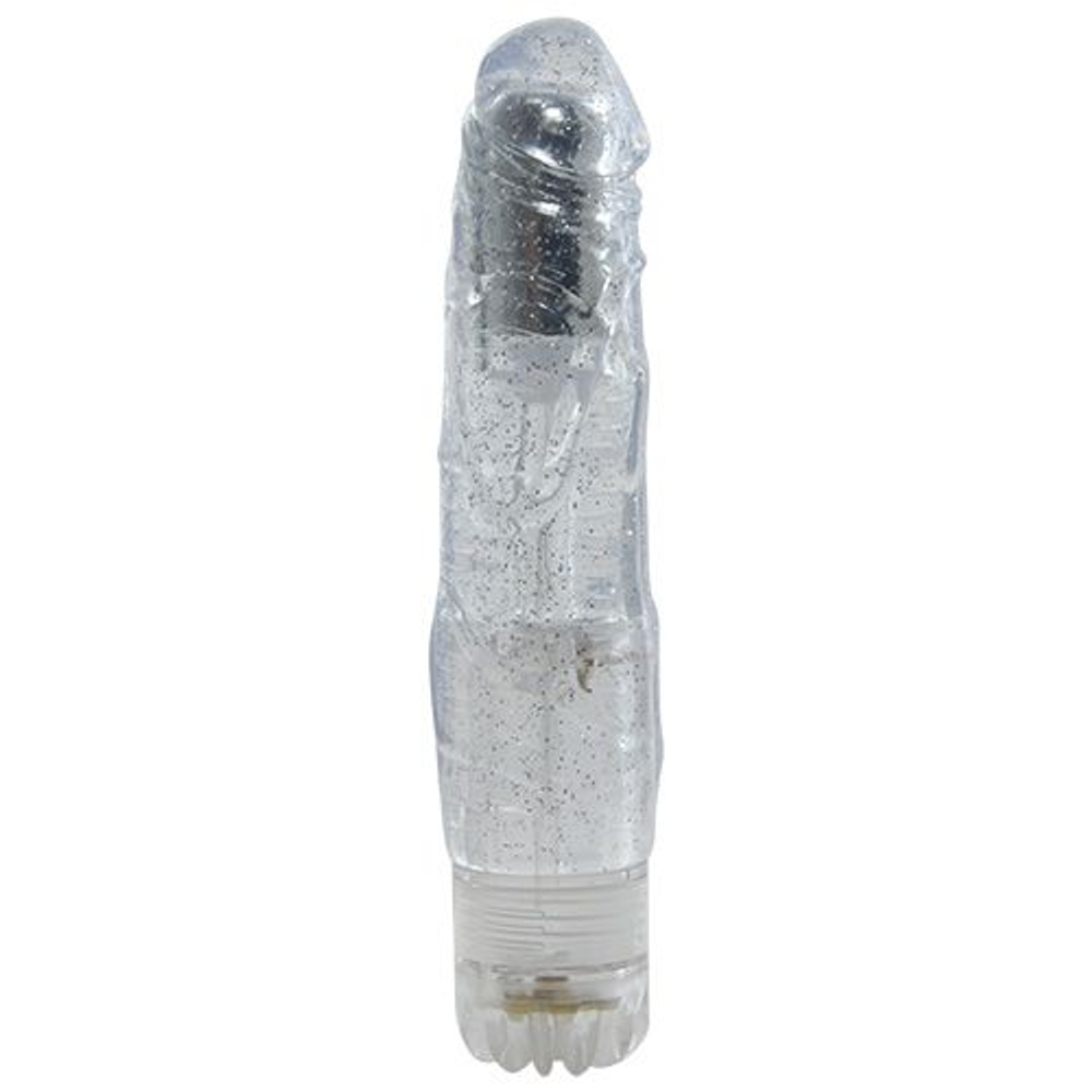 Прозрачный вибратор с блёстками JAMMY JELLY CRUSHY GLITTER - 19 см. (Цвет: прозрачный)