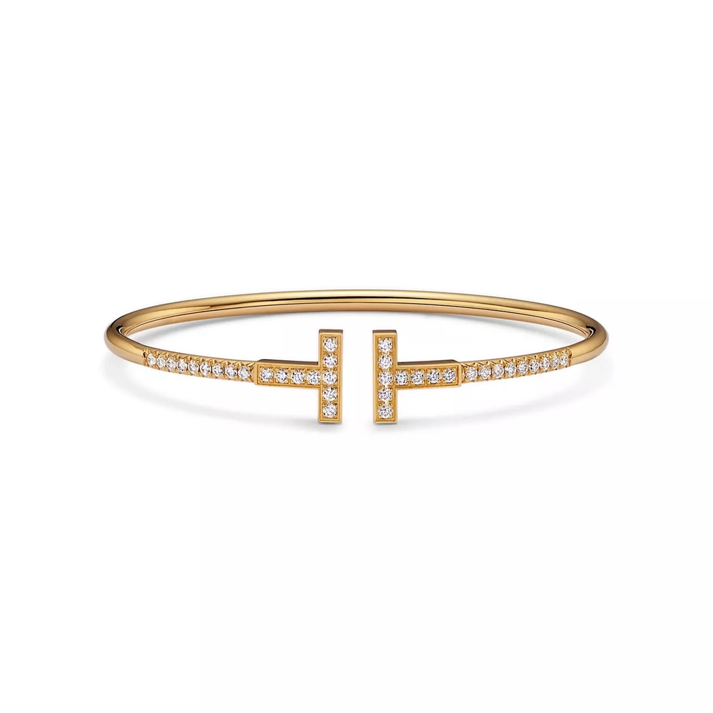 Браслет из жёлтого золота с бриллиантами, Tiffany 💠 T Wire Collection Pave