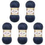 Пряжа Alize (Ализе) Diva / уп.5 мот. по 100 г, 350м, 361 темно-синий A