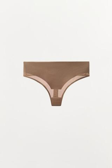 ZARA ТАНГА С ШИРОКИМ ПОЯСОМ ИЗ СМЕСОВОГО ПОЛИАМИДА, БЕЖЕВЫЙ