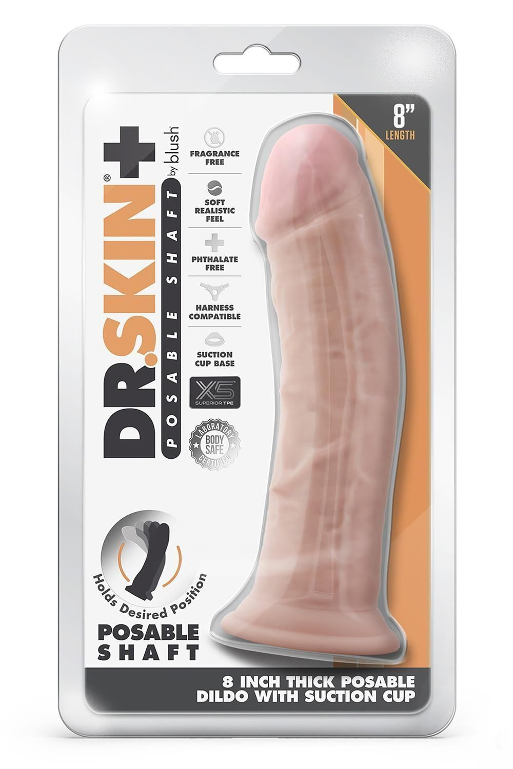 Телесный фаллоимитатор 8-Inch Thick Posable Dildo - 20,3 см. (Цвет: телесный)