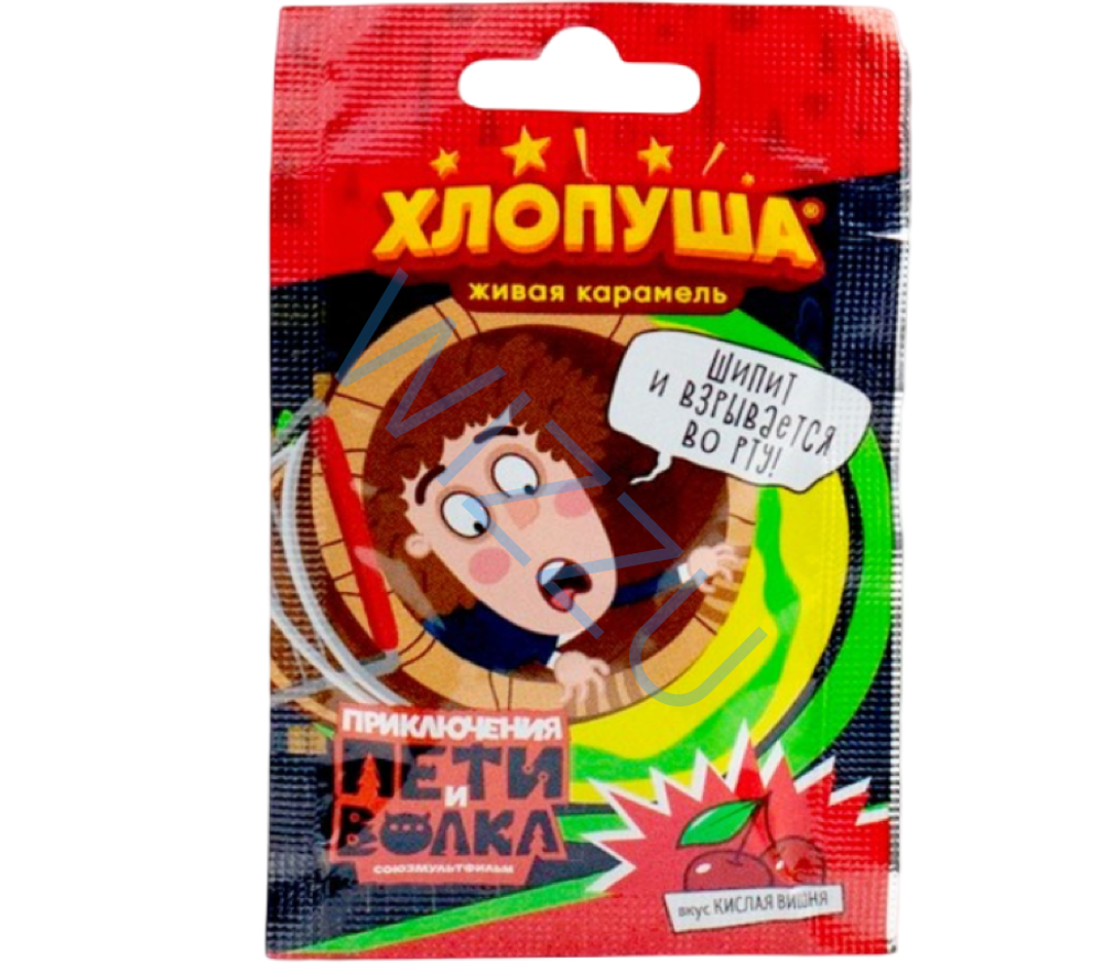 ХЛОПУША ПЕТЯ И ВОЛК карамель леденцовая со вкусом кислая вишня и банан, 7гр