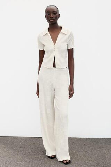 ZARA БРЮКИ ПРЯМОГО КРОЯ ФАКТУРНЫЕ, ЭКРЮ