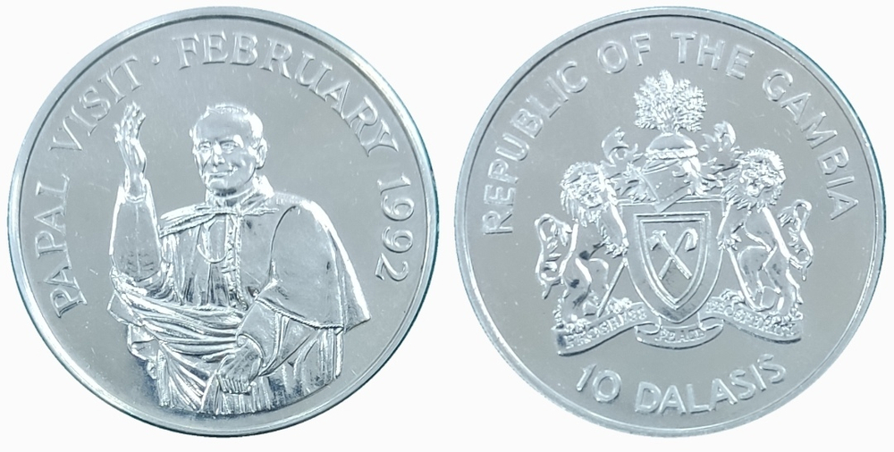 Гамбия 10 даласи, 1992 Визит Папы