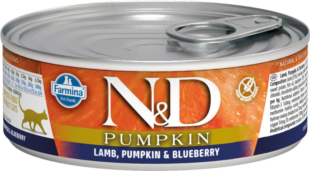 Консервы FARMINA N&amp;D Pumpkin для взрослых кошек, ягненок и черника с тыквой - 70 гр