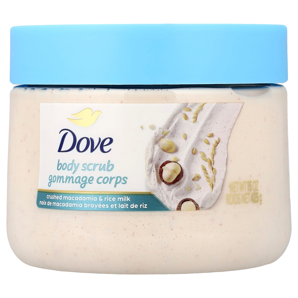 Dove, скраб для тела, измельченная макадамия и рисовое молоко, 425 г (15 унций)