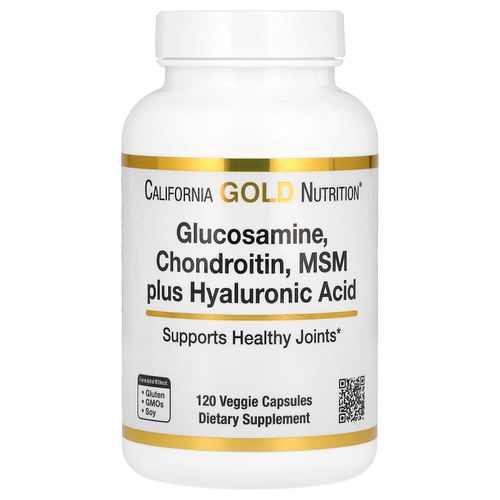 California Gold Nutrition, Глюкозамин, хондроитин и МСМ с гиалуроновой кислотой, 120 растительных капсул