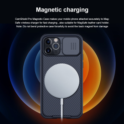 Чехол синего цвета от Nillkin c поддержкой магнитной зарядки MagSafe для iPhone 12 Pro Max, с защитной шторкой камеры, серия CamShield Pro Magnetic