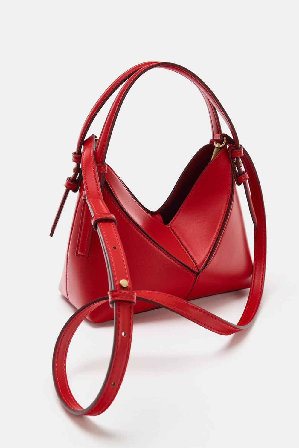 ZARA МИНИ-СУМКА-МЕШОК С ДЕКОРАТИВНОЙ СТРОЧКОЙ, КРАСНЫЙ