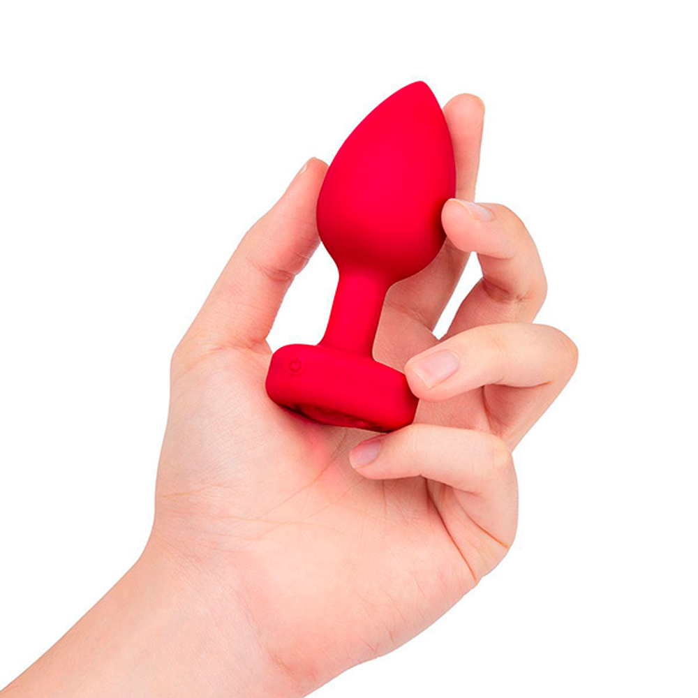 Красный анальный плаг с кристаллом-сердцем 10,5см b-Vibe Vibrating Heart Shape Jewel Plug M-L BV-051-RED