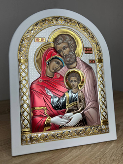 Св. Семейство, икона арочная, белое дерево, эмаль 206х275 — детальный вид