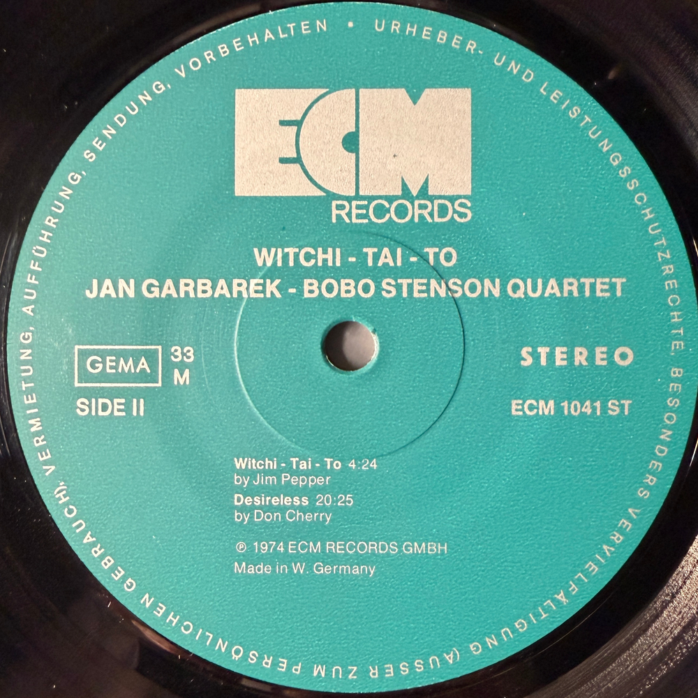 Jan Garbarek - Bobo Stenson Quartet With Palle Danielsson, Jon Christensen ‎– Witchi-Tai-To (Германия 1974г.) ECM