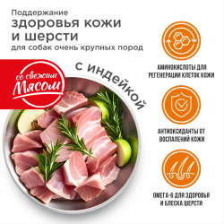 Корм сухой для взрослых собак очень крупных пород, премиум полнорационный комплекс, здоровье кожи и шерсти, с индейкой, 2,5 кг, QUATTRO