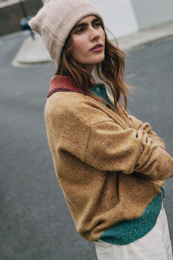 ZARA ТРИКОТАЖНЫЙ СВИТЕР ПОЛО ИЗ ШЕРСТИ, РАЗНОЦВЕТНЫЙ