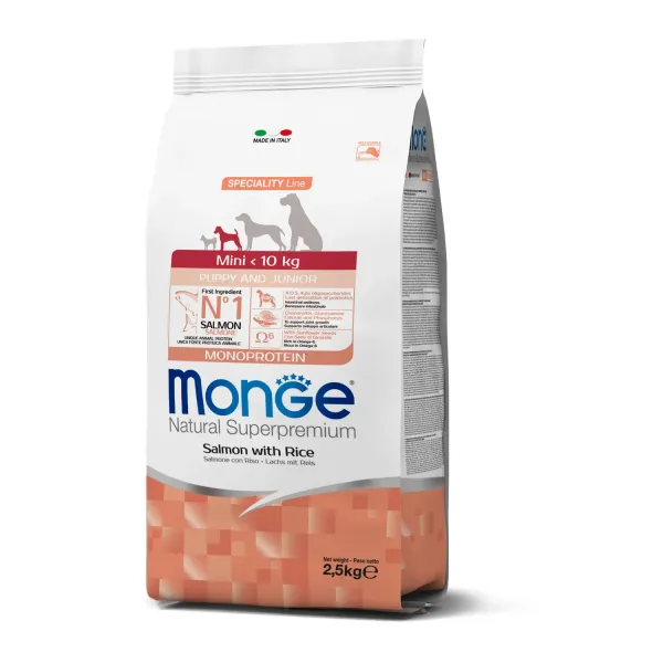 Сухой корм Monge Dog Speciality Line Monoprotein для щенков мелких пород из лосося с рисом