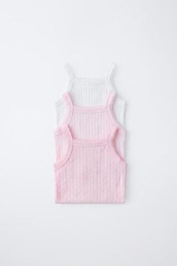 ZARA НАБОР ИЗ 3 БОДИ НА БРЕТЕЛЯХ POINTELLE, РОЗОВЫЙ