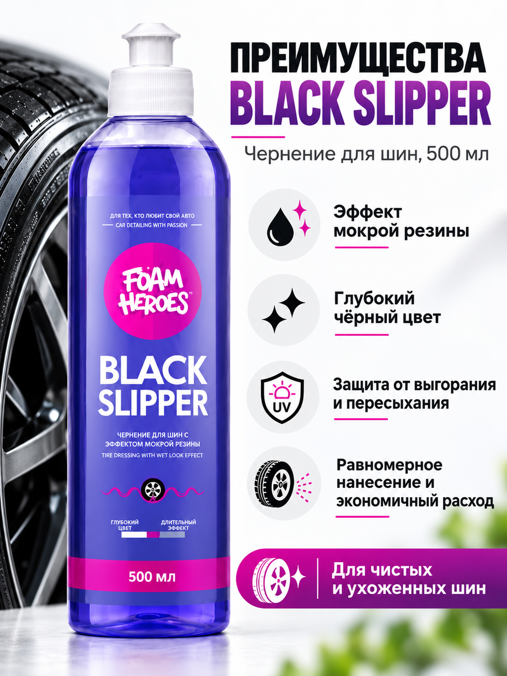 Foam Heroes Black Slipper чернение для автомобильных шин, 500мл.