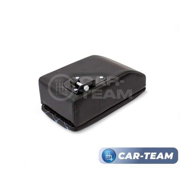 Подлокотник с боксом Renault Logan 2 2014-2022г.в., Sandero 2 2014-2018г.в., Duster 2 с 2015-2021г.в. из экокожи с узором - синий ромбик, (без регулировки сиденья по высоте), "Аламар"