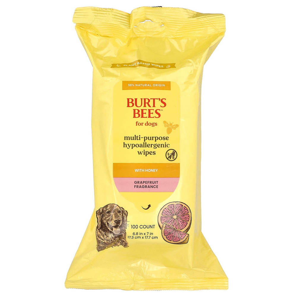 Burt's Bees, универсальные гипоаллергенные салфетки с медом, для собак, грейпфрут, 100 шт.