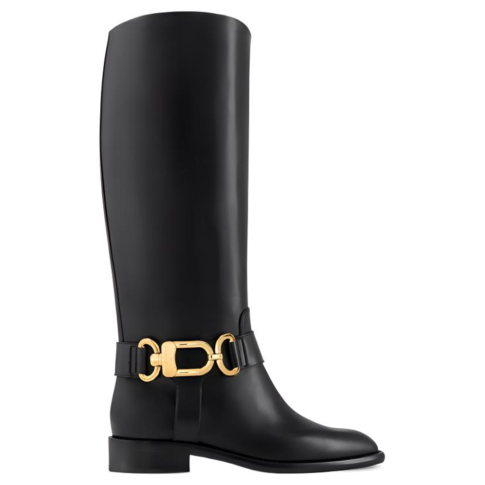 LOUIS VUITTON Westside Cow Leather Knee high Boots Women"s Black