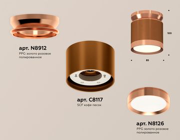 Комплект накладного светильника 1*GX53 XS8117010 SCF/PPG кофе песок/золото розовое полированное (N8912, C8117, N8126) DIY System Complects Ambrella