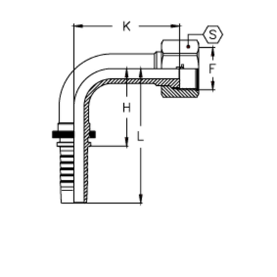 Фитинг DN 32 ORFS (Г) 1.11/16 (90) CS (удлинен. К=130)