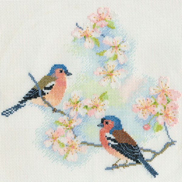 Набор для вышивания нитками Derwentwater Designs, Chaffinches & Blossoms, 24х23 см