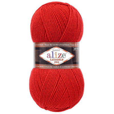 Пряжа Alize (Ализе) Lana Gold Fine / уп.5 мот. по 100 г, 390м, 056 красный A