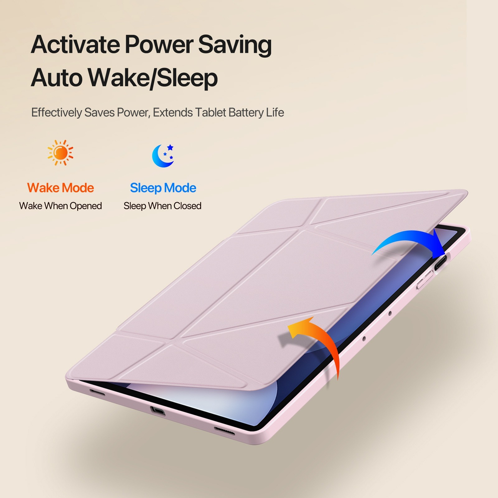 Складной чехол книжка розового цвета от Dux Ducis для Samsung Tab S10+, S9+, S9 FE+, серия Vers Series Case, с магнитным держателем Pencil и функцией автоматического перехода в спящий режим