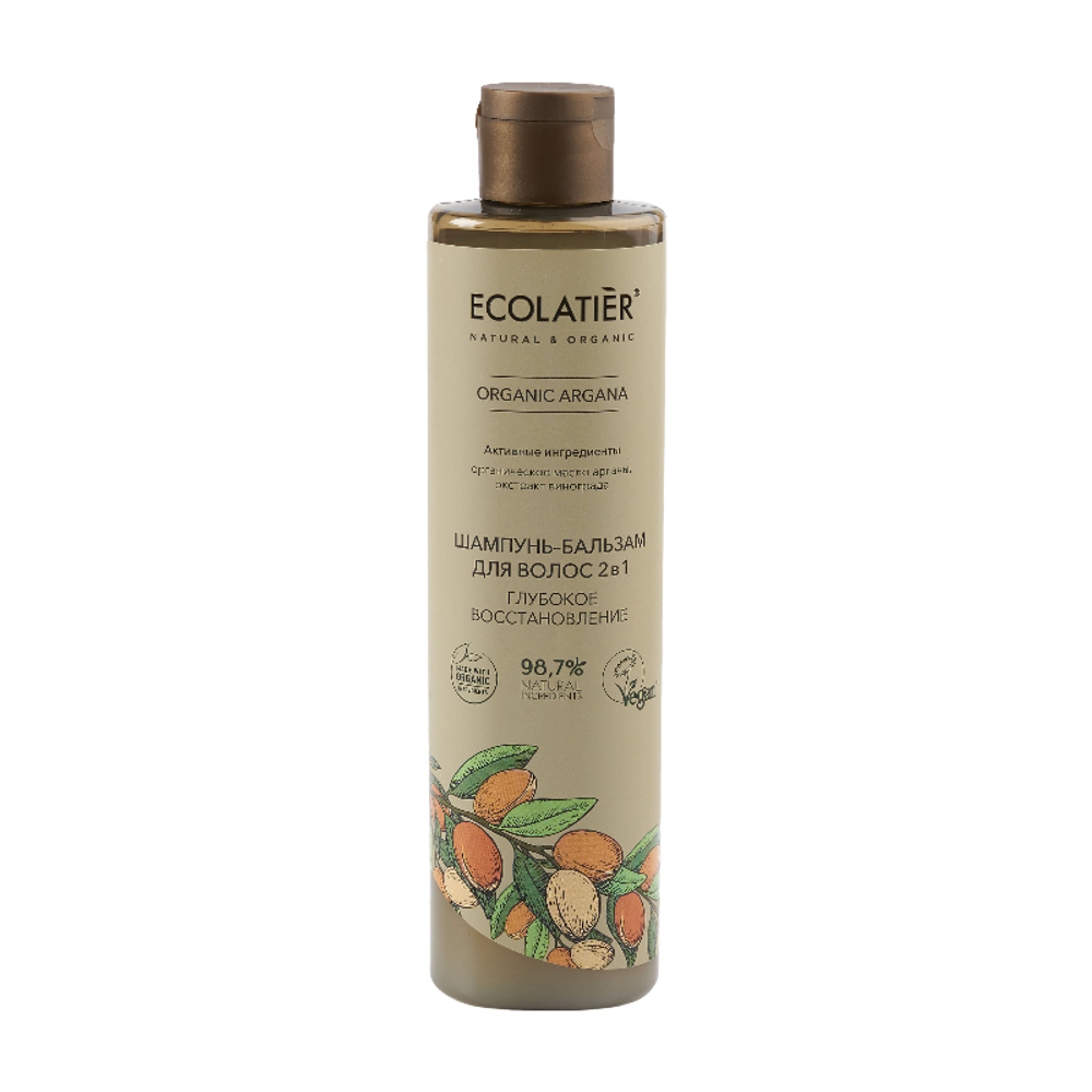 Шампунь-бальзам для волос 2 в 1 Глубокое восстановление ORGANIC ARGANA 350мл (ECOLATIER)