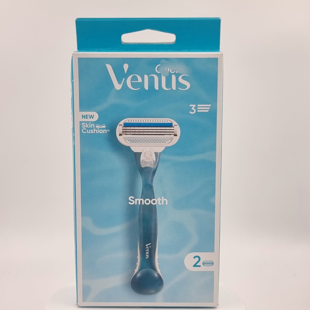 Бритва Gillette "Venus Smooth", голубая, Польша, 3 лезвия, 2 кассеты, голубая
