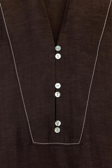 ZARA РУБАШКА ИЗ ЛЬНА С КОНТРАСТНОЙ ОТСТРОЧКОЙ, КОРИЧНЕВЫЙ