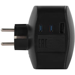 Разветвитель электрический ЭРА SP-3e-3USBAC-B на 3 розетки + 3 USB A+C с заземлением со шторками 16А черный | Электротовары