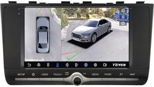 Магнитола для Hyundai Creta 2 2021-2022, Solaris HC 2024+ (поддержка штатной КЗВ, рамка с крутилкой) - Teyes CC3-2K-360 монитор 9.5" 2K QLED на Android 10, Быстрая, CarPlay, 4G SIM-слот, 4 камеры в комплекте
