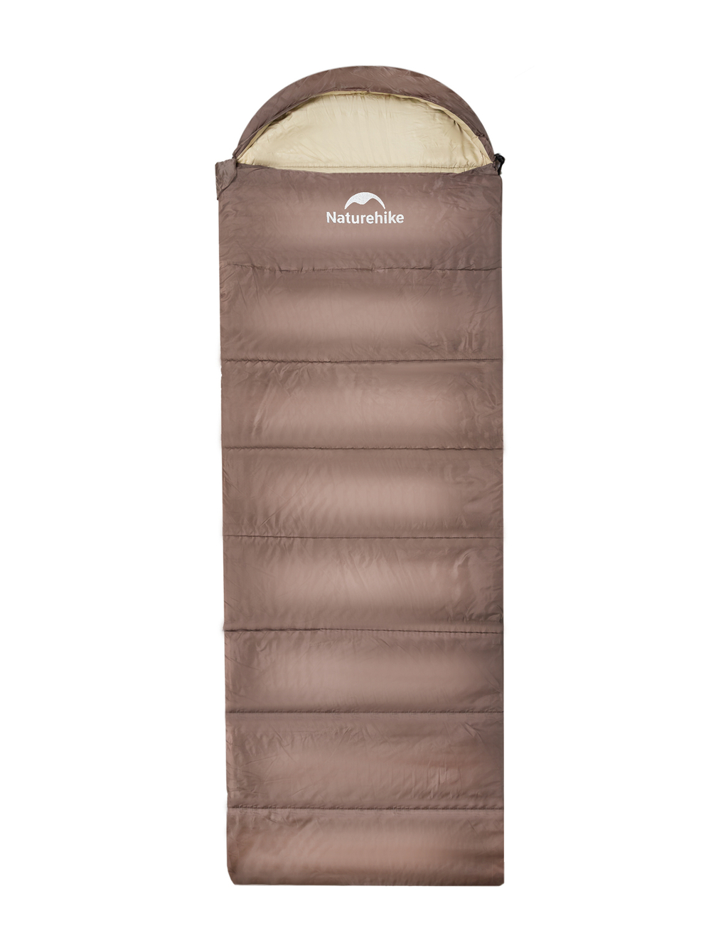 Спальный мешок Naturehike U350S  с капюшоном, коричневый (NH20MSD07), молния справа